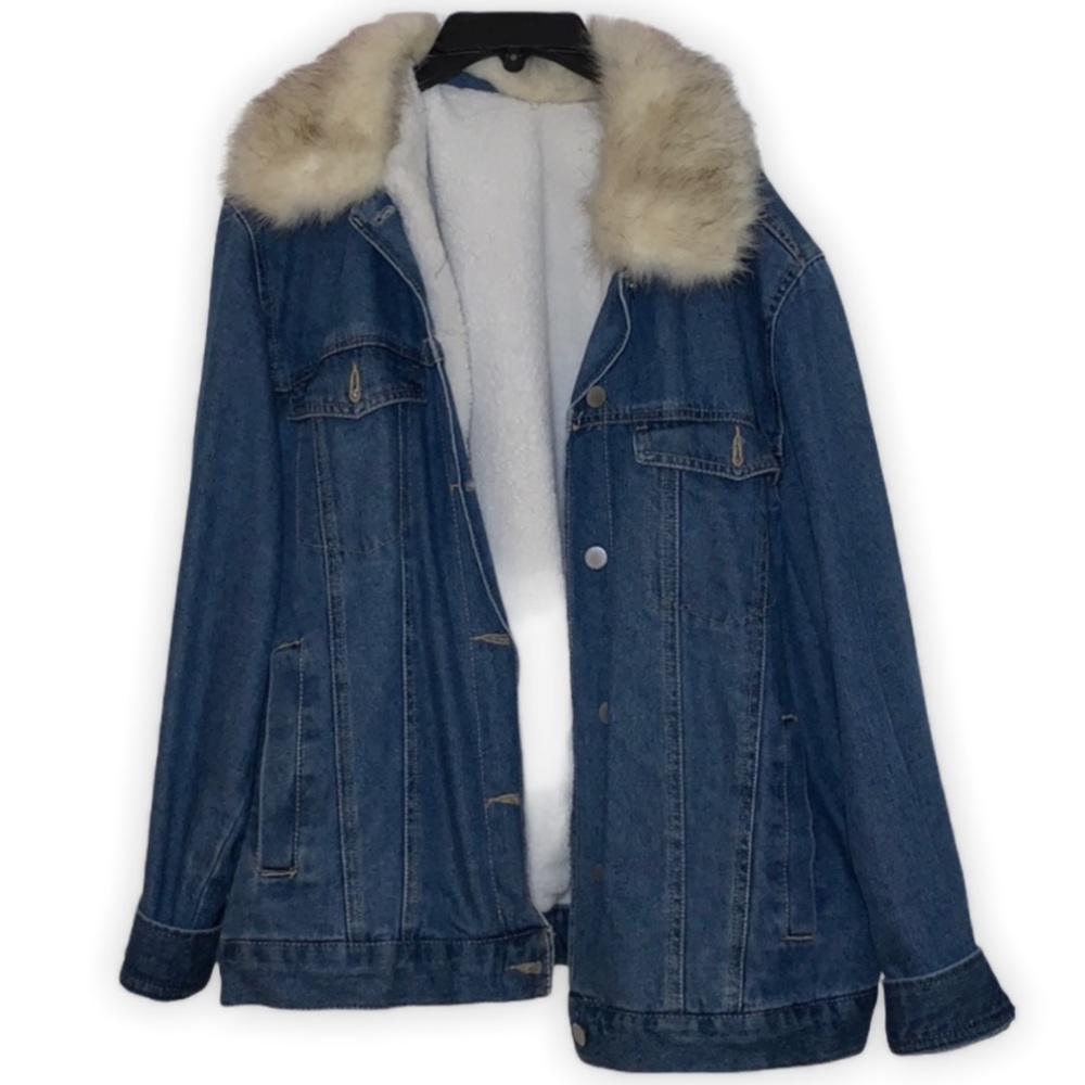 Denim jacket with faux fur